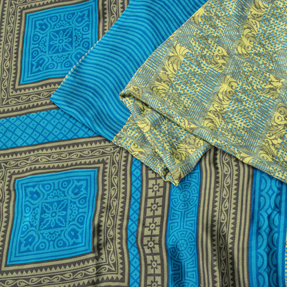 Sanskriti Vintage Cream Saree Moss Crepe Abstract Geometric Print Sari 5.5Yard