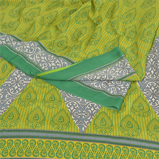 Sanskriti Vintage Sarees Indian Green Printed Moss Crepe Sari Soft Craft  Fabric
