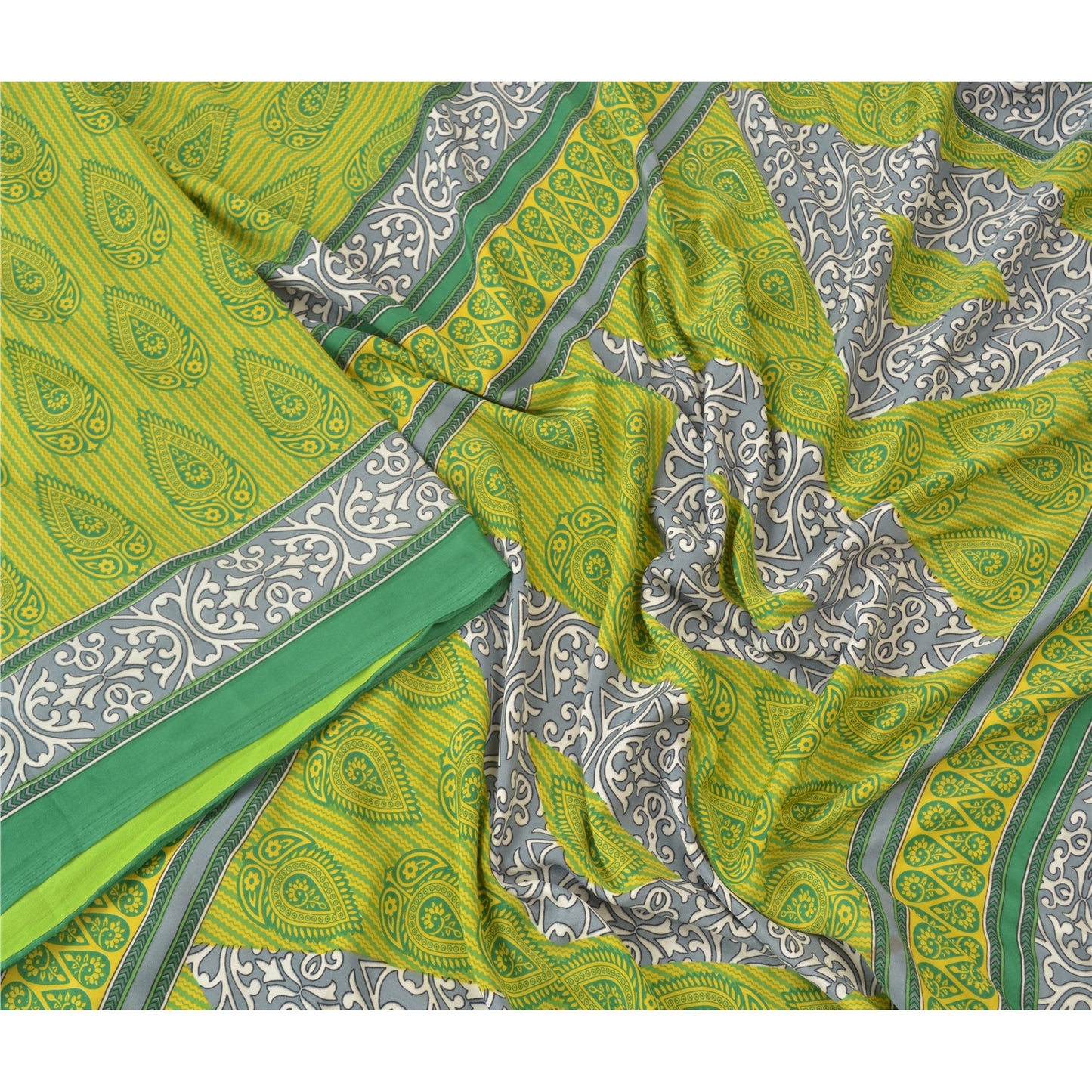 Sanskriti Vintage Sarees Indian Green Printed Moss Crepe Sari Soft Craft  Fabric