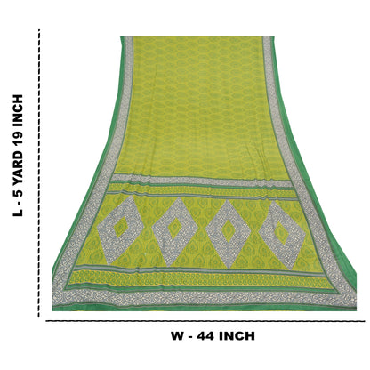 Sanskriti Vintage Sarees Indian Green Printed Moss Crepe Sari Soft Craft  Fabric