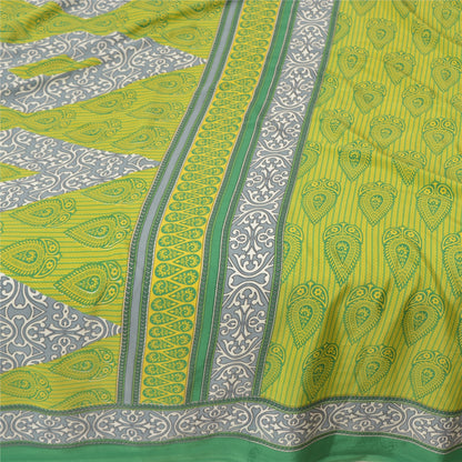 Sanskriti Vintage Sarees Indian Green Printed Moss Crepe Sari Soft Craft  Fabric