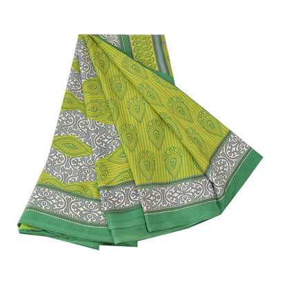 Sanskriti Vintage Sarees Indian Green Printed Moss Crepe Sari Soft Craft  Fabric