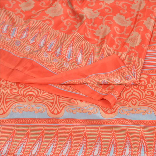 Sanskriti Vintage Sarees Red Floral Printed Moss Crepe Sari Décor Craft  Fabric