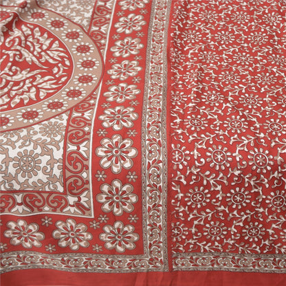 Sanskriti Vintage Sarees Indian Red Printed Moss Crepe Sari Floral Craft  Fabric
