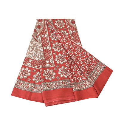 Sanskriti Vintage Sarees Indian Red Printed Moss Crepe Sari Floral Craft  Fabric