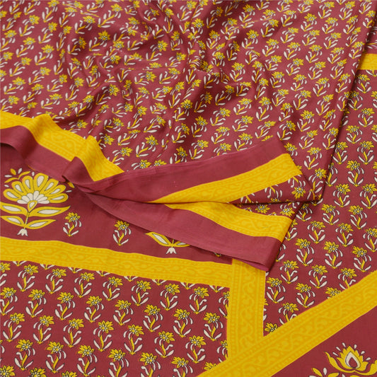 Sanskriti Vintage Dark Red Indian Sarees Moss Crepe Printed Sari Craft Fabric