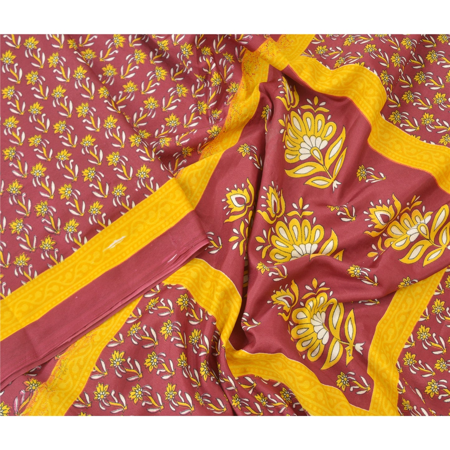 Sanskriti Vintage Dark Red Indian Sarees Moss Crepe Printed Sari Craft Fabric