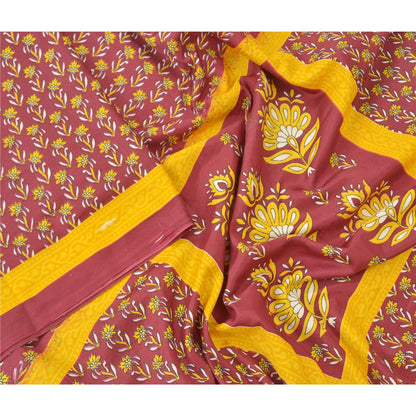 Sanskriti Vintage Dark Red Indian Sarees Moss Crepe Printed Sari Craft Fabric