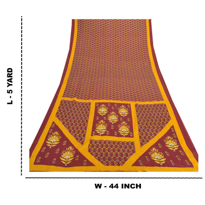 Sanskriti Vintage Dark Red Indian Sarees Moss Crepe Printed Sari Craft Fabric
