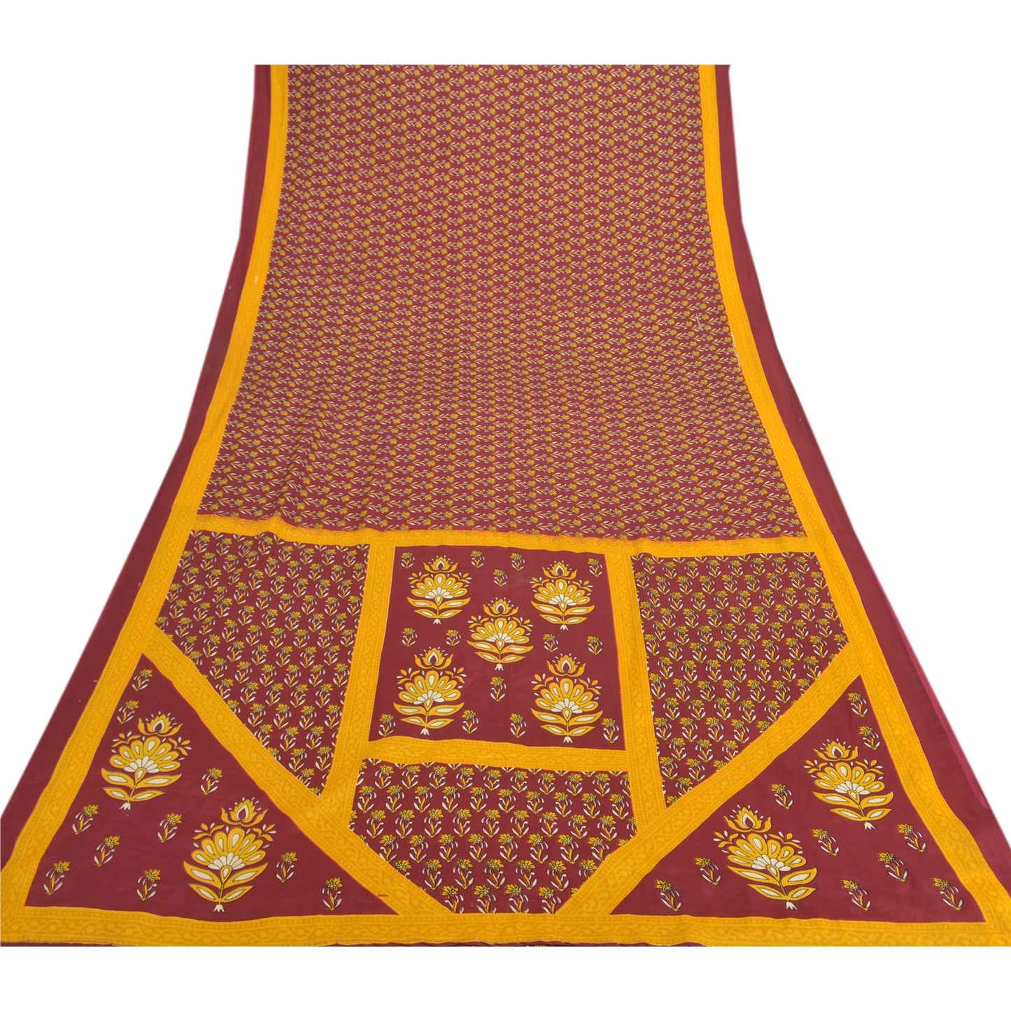 Sanskriti Vintage Dark Red Indian Sarees Moss Crepe Printed Sari Craft Fabric