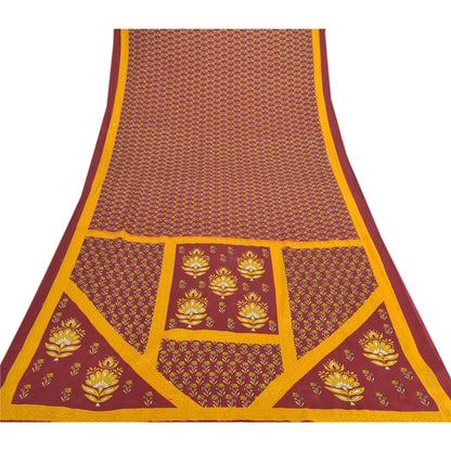 Sanskriti Vintage Dark Red Indian Sarees Moss Crepe Printed Sari Craft Fabric
