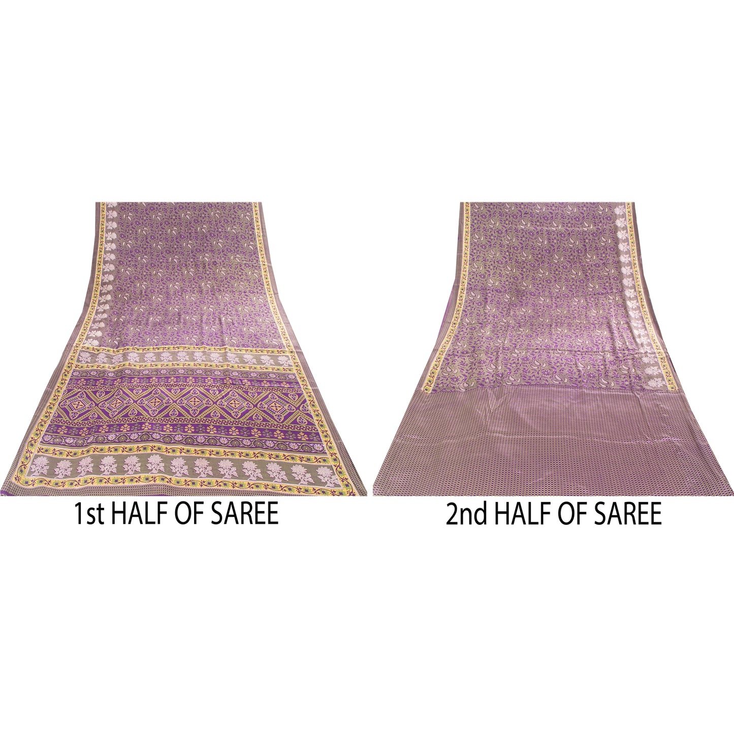 Sanskriti Vintage Indian Purple Sarees Moss Crepe Printed Sari Sewing 5YD Fabric