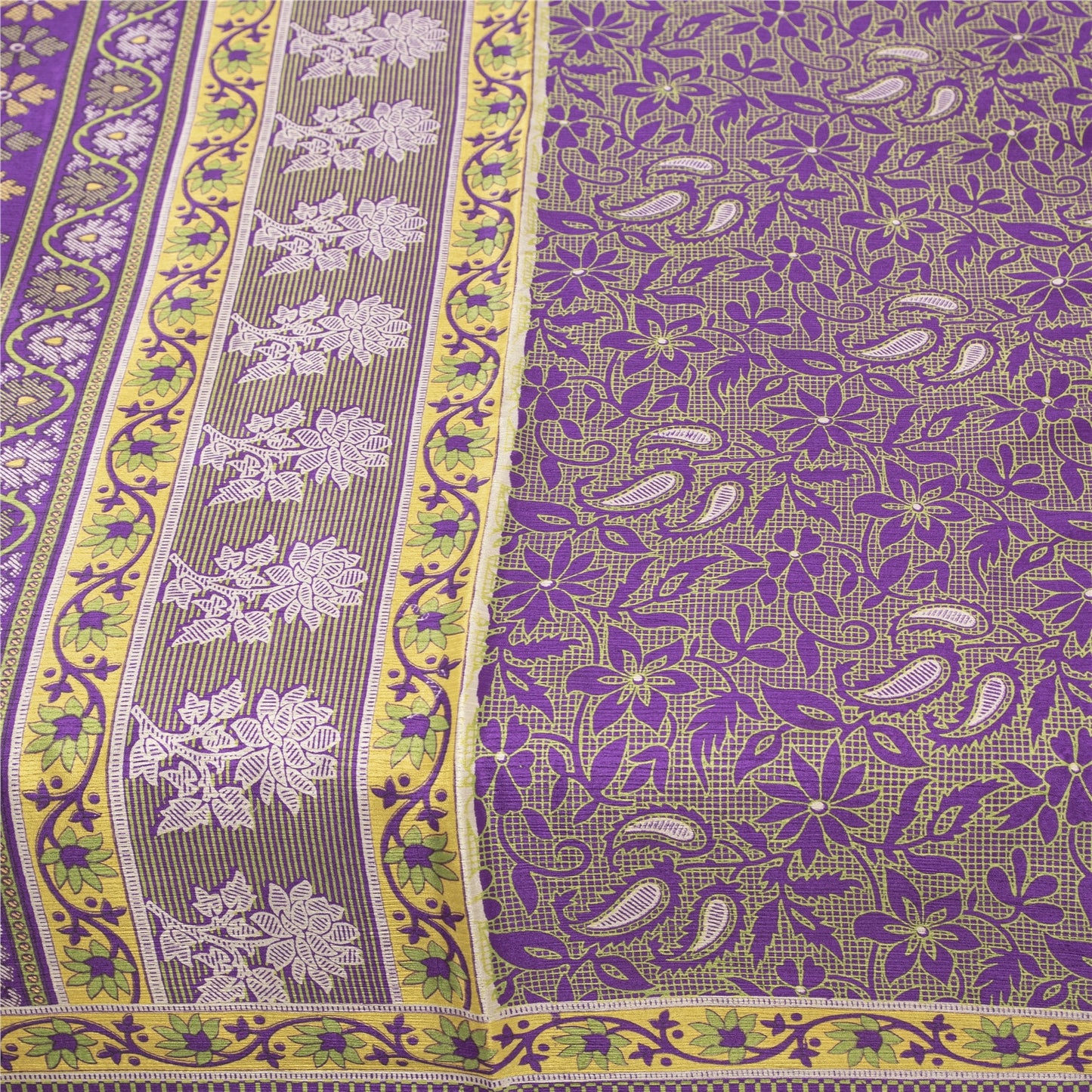 Sanskriti Vintage Indian Purple Sarees Moss Crepe Printed Sari Sewing 5YD Fabric