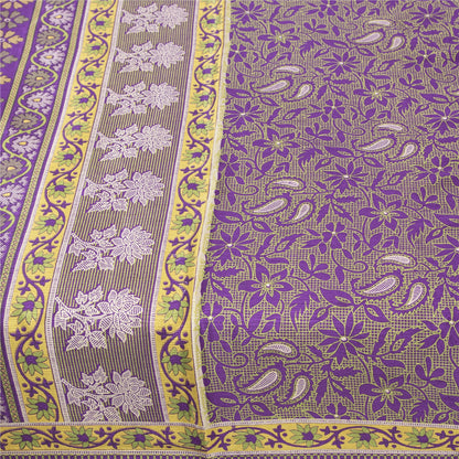 Sanskriti Vintage Indian Purple Sarees Moss Crepe Printed Sari Sewing 5YD Fabric