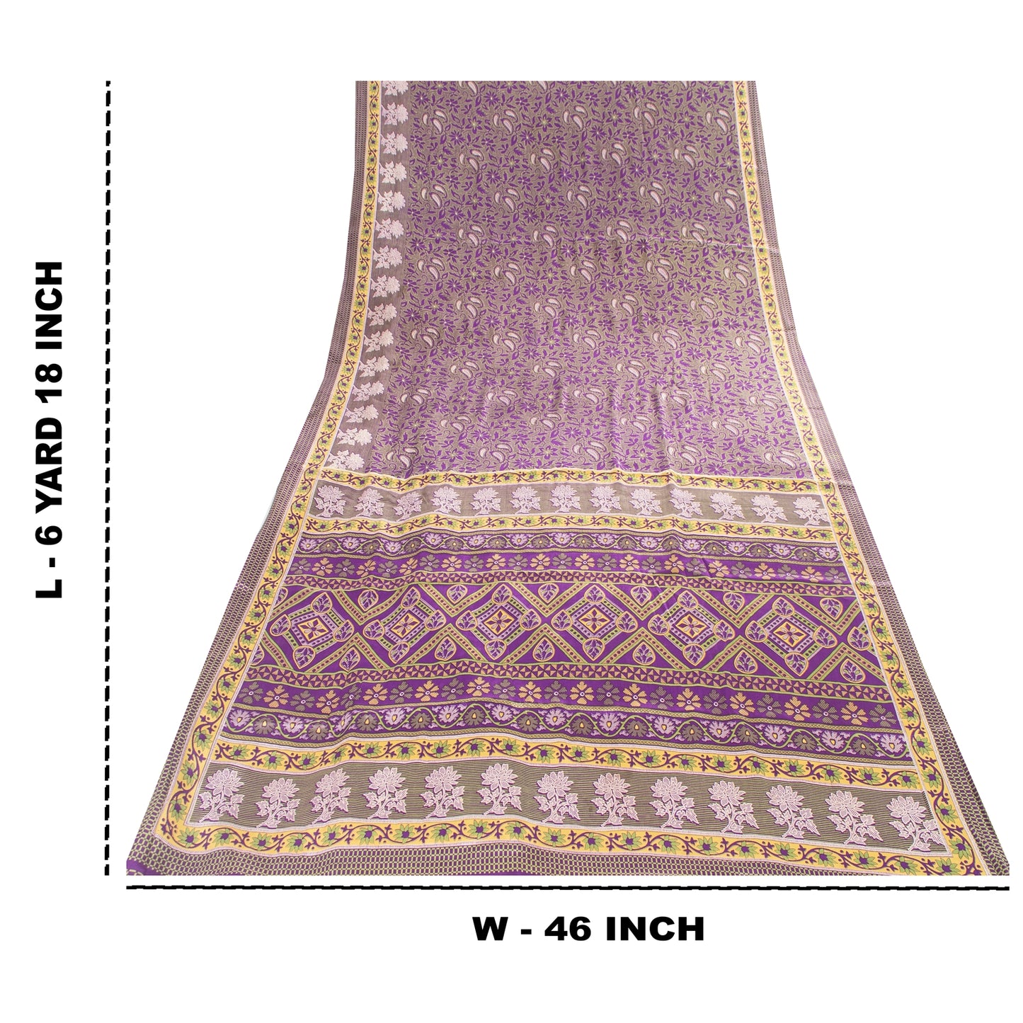 Sanskriti Vintage Indian Purple Sarees Moss Crepe Printed Sari Sewing 5YD Fabric