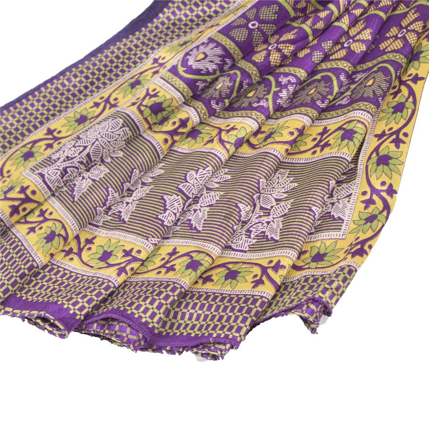 Sanskriti Vintage Indian Purple Sarees Moss Crepe Printed Sari Sewing 5YD Fabric
