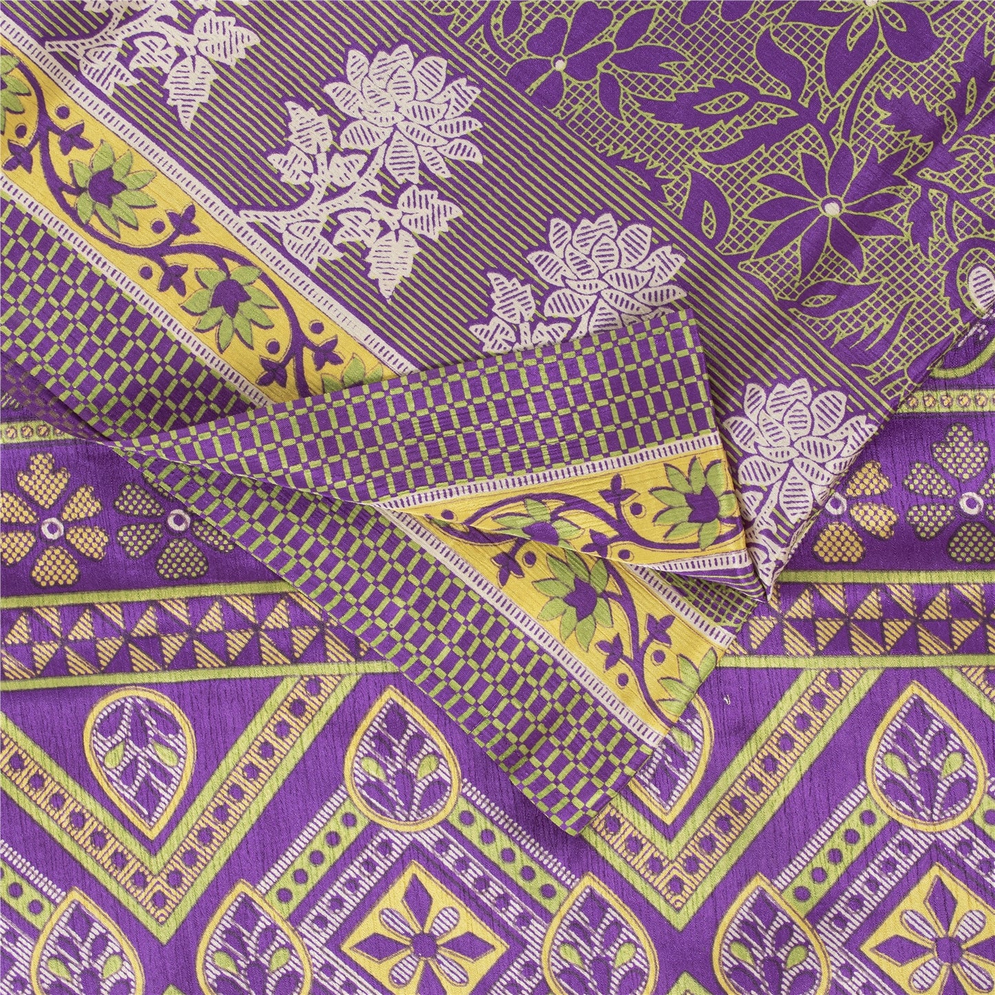 Sanskriti Vintage Indian Purple Sarees Moss Crepe Printed Sari Sewing 5YD Fabric