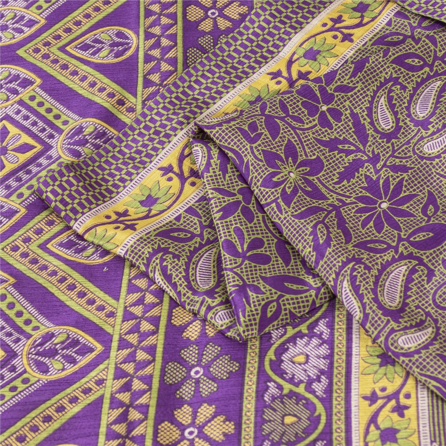 Sanskriti Vintage Indian Purple Sarees Moss Crepe Printed Sari Sewing 5YD Fabric
