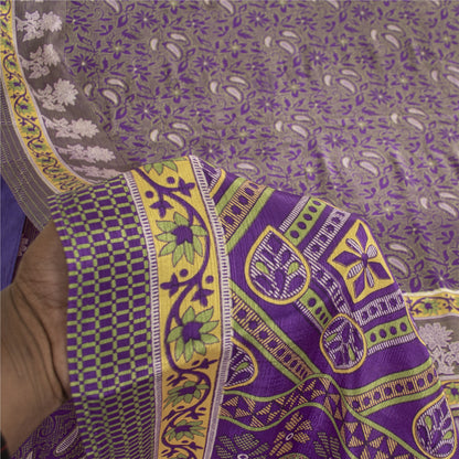 Sanskriti Vintage Indian Purple Sarees Moss Crepe Printed Sari Sewing 5YD Fabric