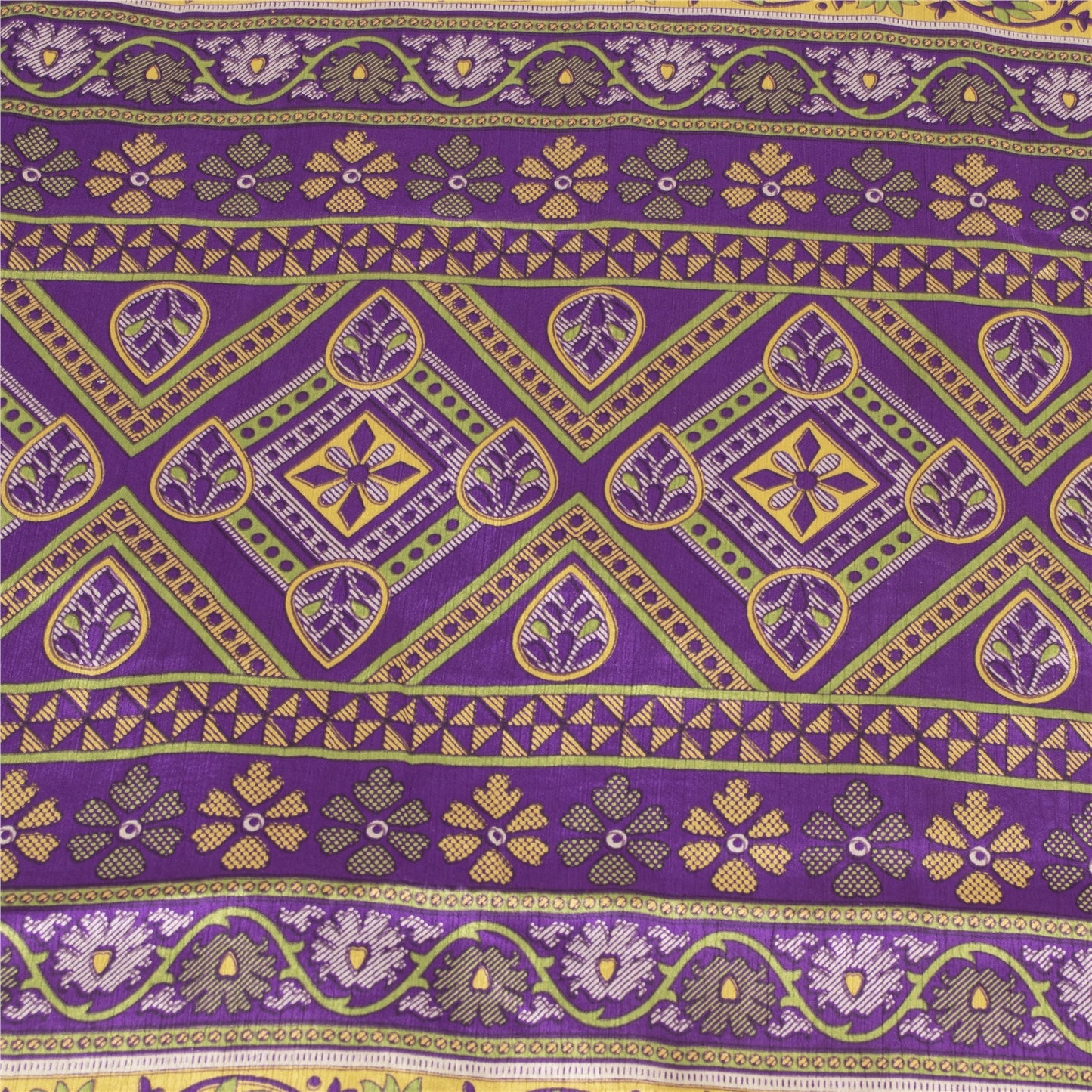 Sanskriti Vintage Indian Purple Sarees Moss Crepe Printed Sari Sewing 5YD Fabric