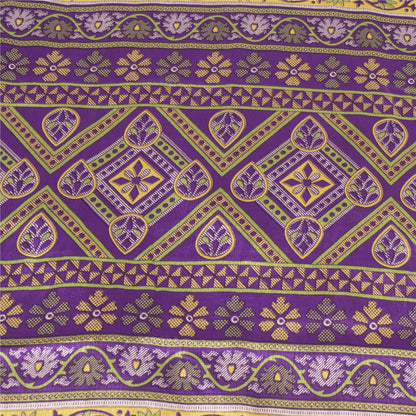 Sanskriti Vintage Indian Purple Sarees Moss Crepe Printed Sari Sewing 5YD Fabric