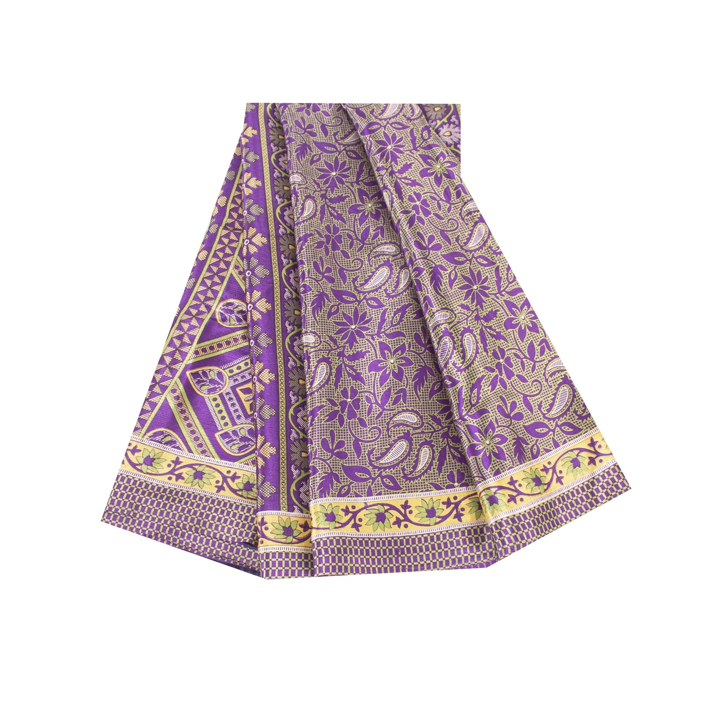 Sanskriti Vintage Indian Purple Sarees Moss Crepe Printed Sari Sewing 5YD Fabric