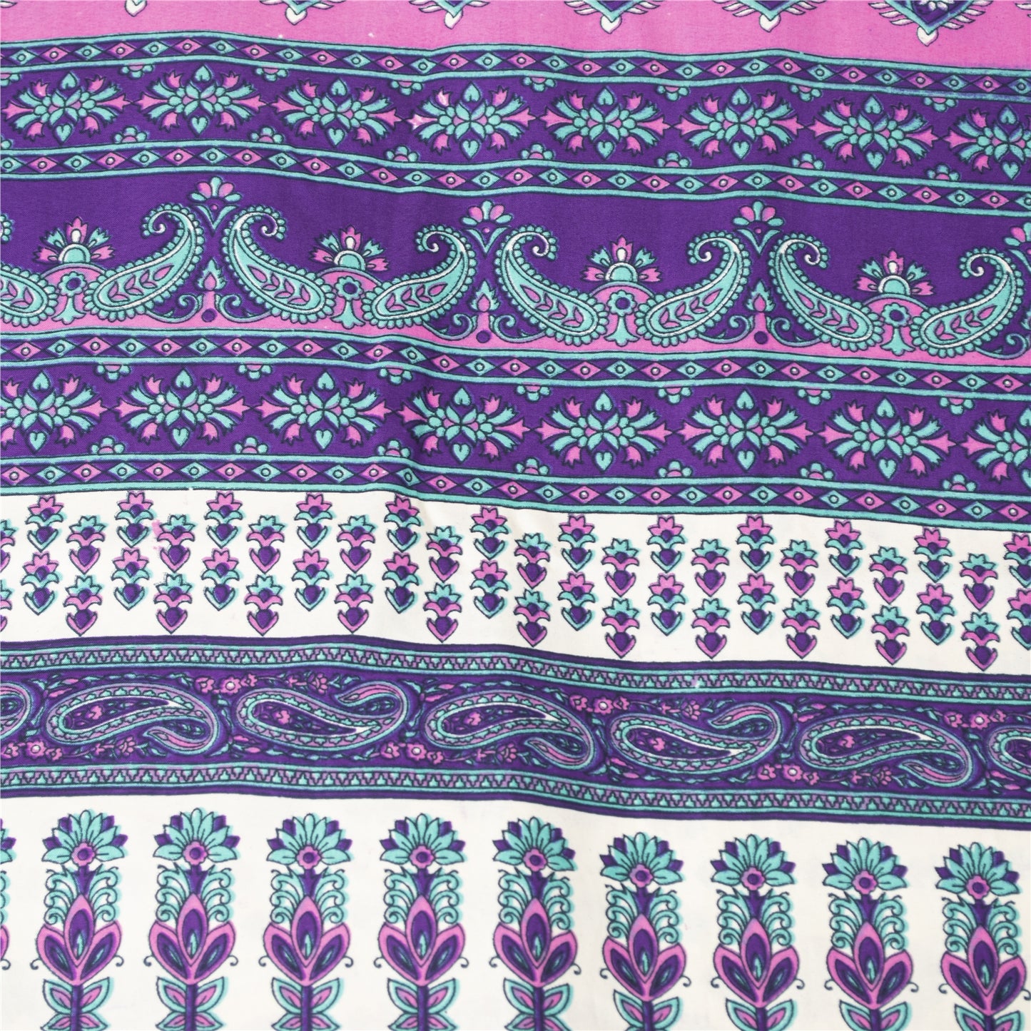 Sanskriti Vintage White Saree Moss Crepe Floral Printed Craft Fabric 5 Yard Sari