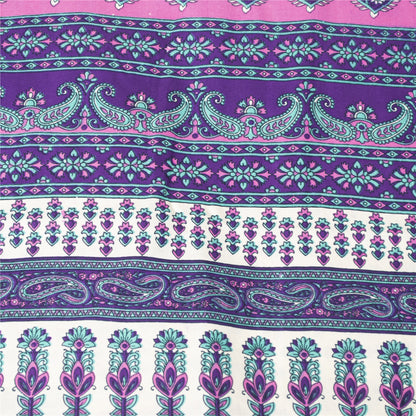 Sanskriti Vintage White Saree Moss Crepe Floral Printed Craft Fabric 5 Yard Sari