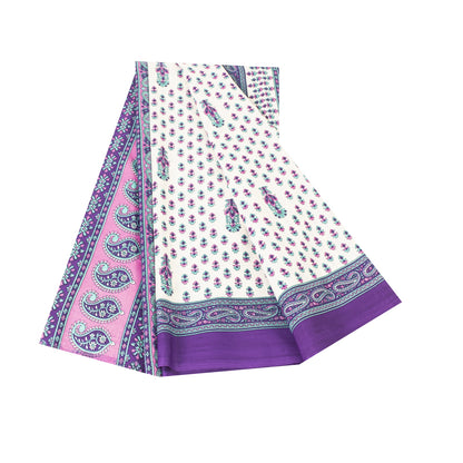 Sanskriti Vintage White Saree Moss Crepe Floral Printed Craft Fabric 5 Yard Sari