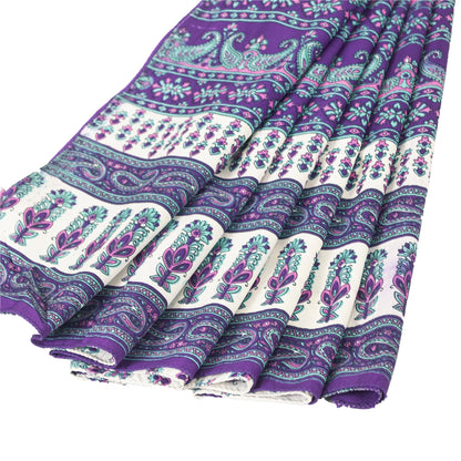 Sanskriti Vintage White Saree Moss Crepe Floral Printed Craft Fabric 5 Yard Sari