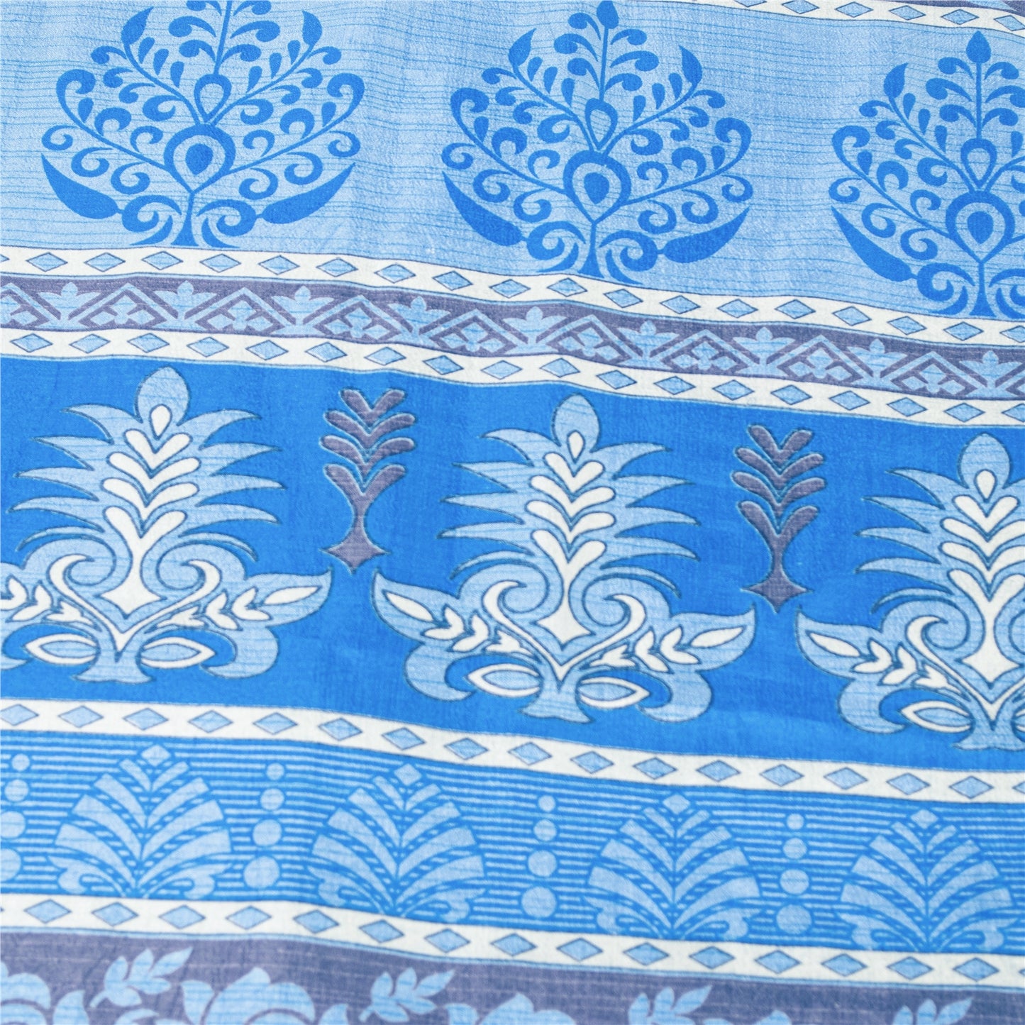 Sanskriti Vintage Blue Sarees Moss Crepe Floral Printed 5+YD Craft Fabric Sari