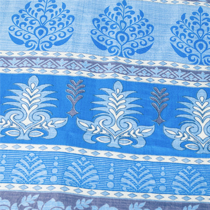 Sanskriti Vintage Blue Sarees Moss Crepe Floral Printed 5+YD Craft Fabric Sari