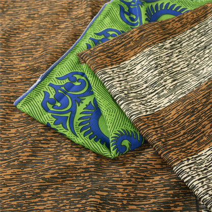 Sanskriti Vintage Indian Green Sarees Moss Crepe Printed Craft 5 Yd Fabric Sari