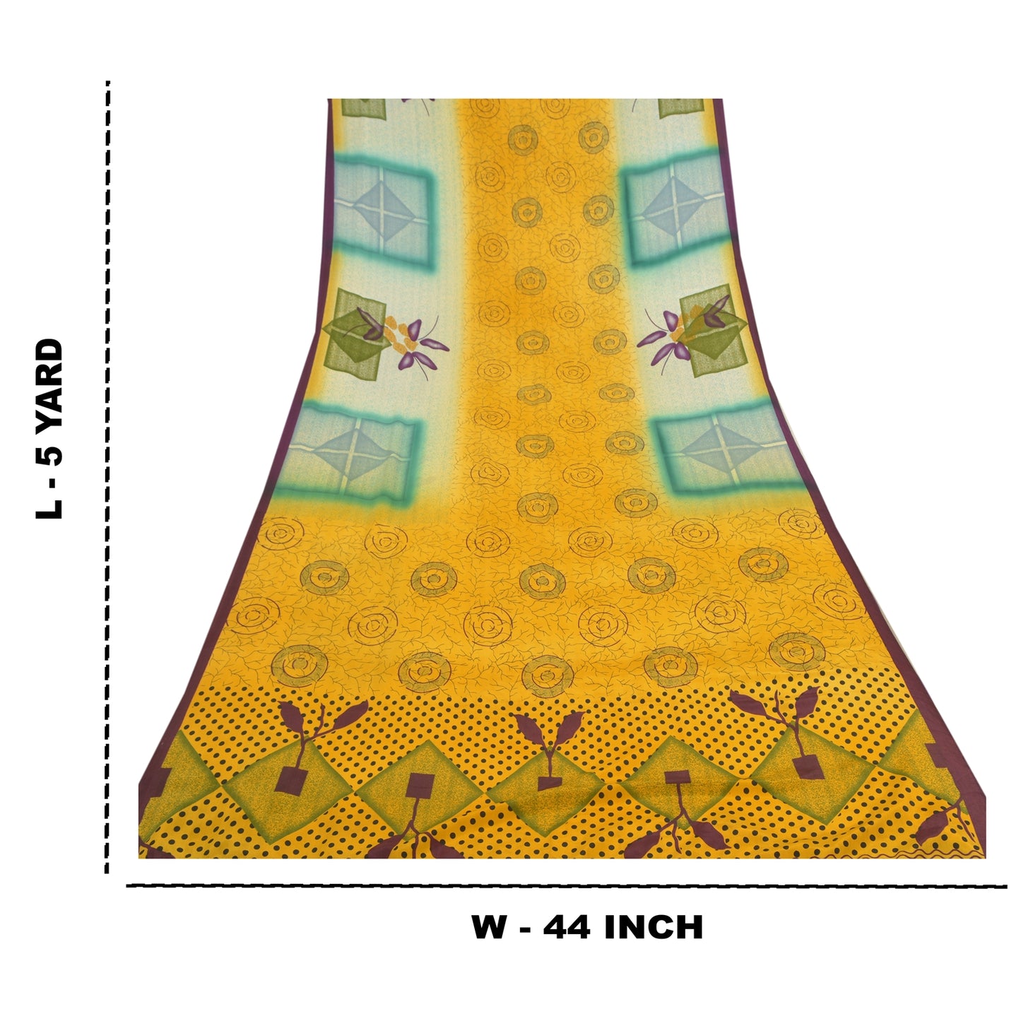 Sanskriti Vintage Yellow Sarees Moss Crepe Printed Craft 5 Yard Fabric Sari