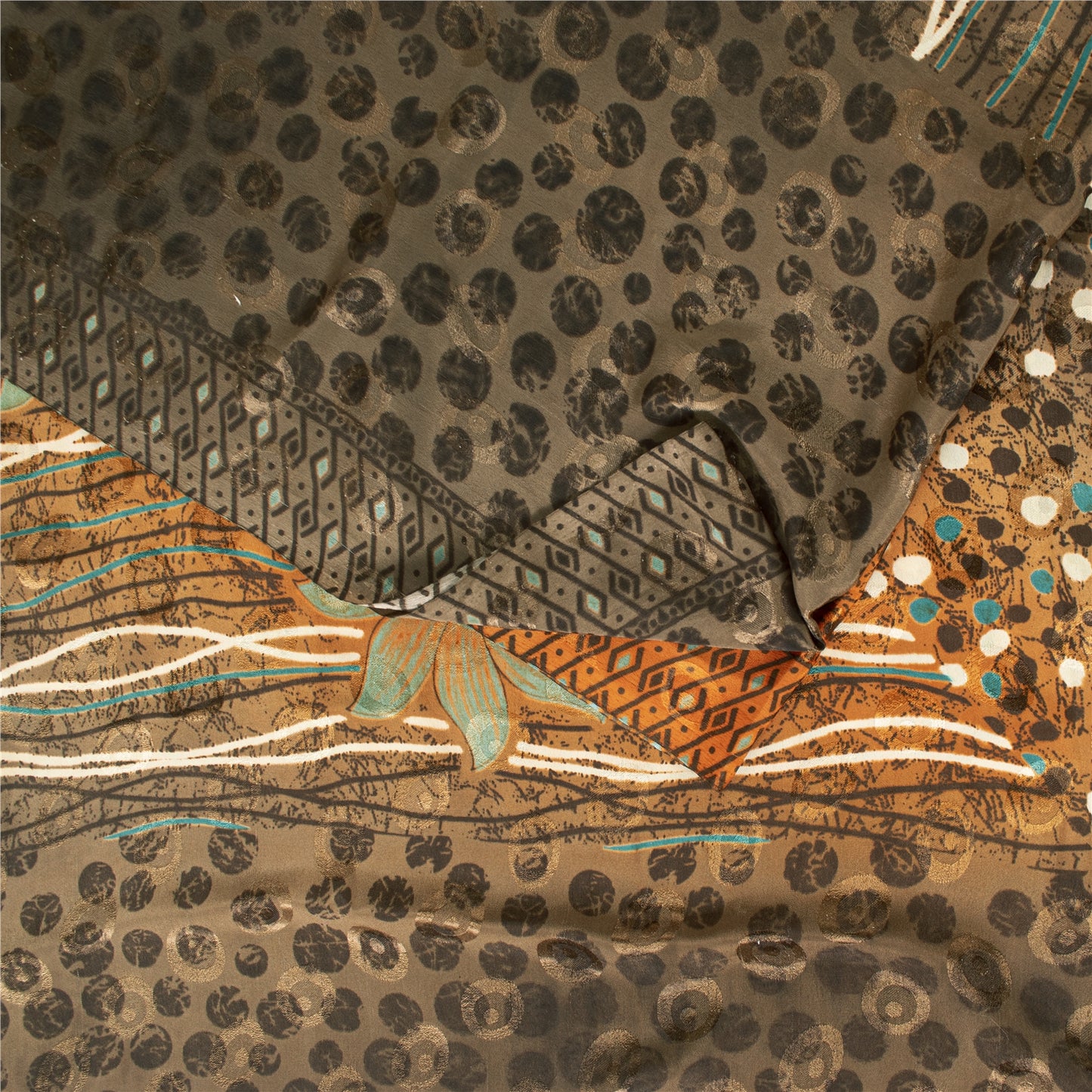 Sanskriti Vintage Brown Sarees Moss Crepe Floral Printed Craft Fabric Sari