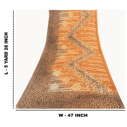 Sanskriti Vintage Brown Sarees Moss Crepe Floral Printed Craft Fabric Sari