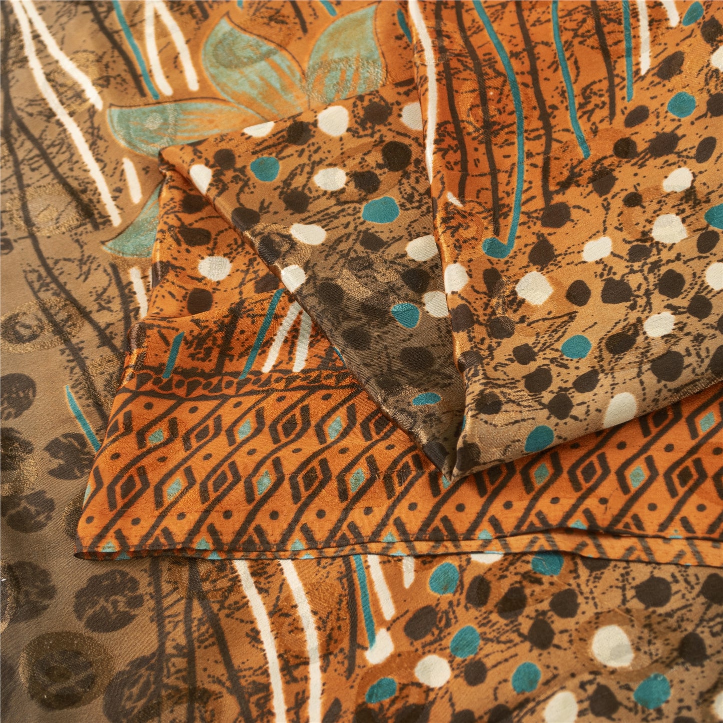 Sanskriti Vintage Brown Sarees Moss Crepe Floral Printed Craft Fabric Sari