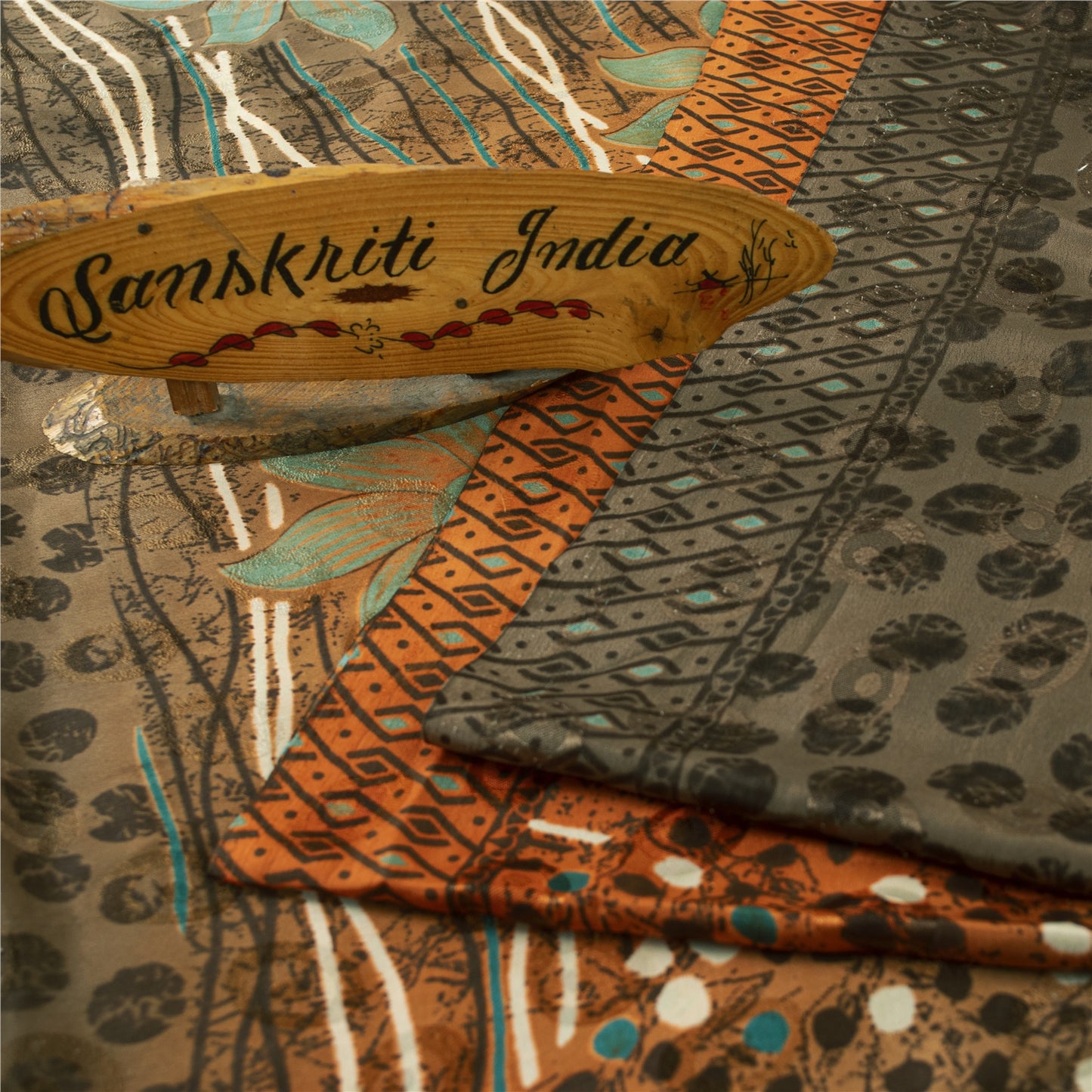 Sanskriti Vintage Brown Sarees Moss Crepe Floral Printed Craft Fabric Sari