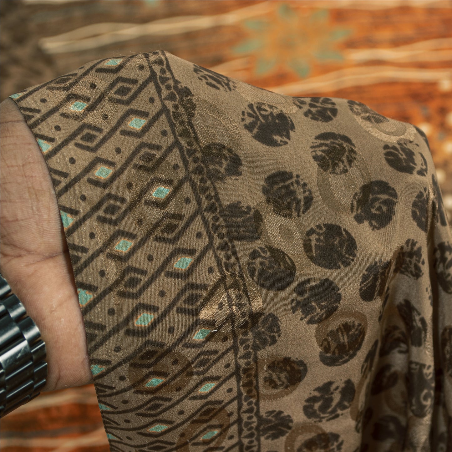 Sanskriti Vintage Brown Sarees Moss Crepe Floral Printed Craft Fabric Sari