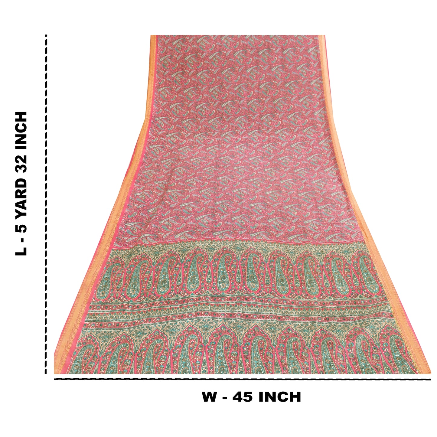 Sanskriti Vintage Indian Pink Sarees Art Silk Paisley Printed Fabric 5+yd Sari