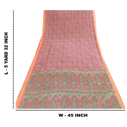 Sanskriti Vintage Indian Pink Sarees Art Silk Paisley Printed Fabric 5+yd Sari