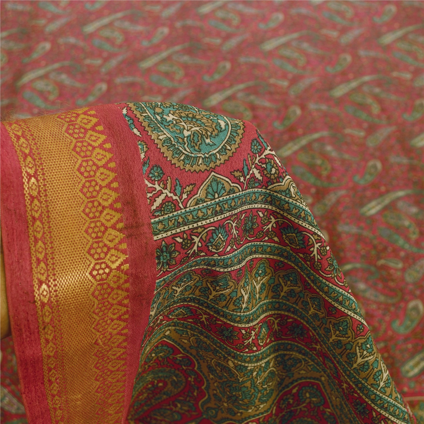 Sanskriti Vintage Indian Pink Sarees Art Silk Paisley Printed Fabric 5+yd Sari