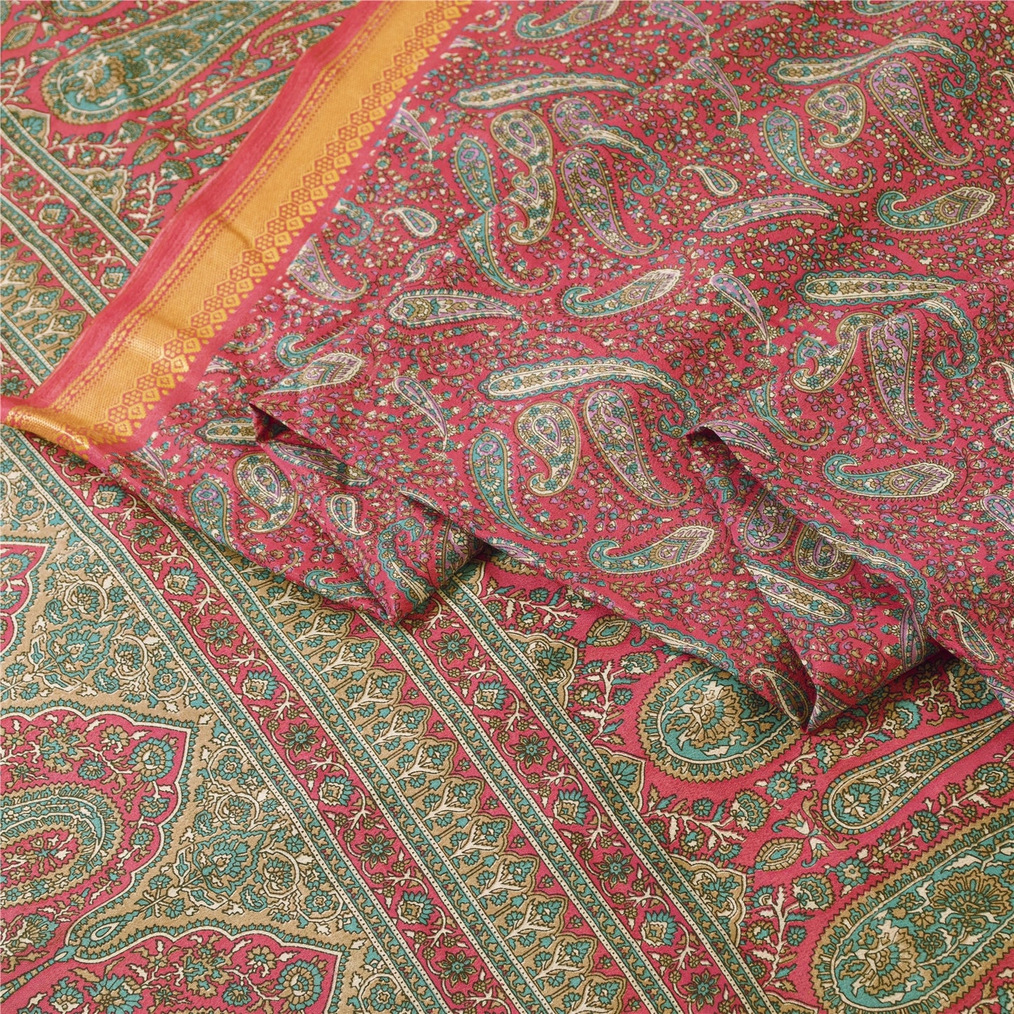 Sanskriti Vintage Indian Pink Sarees Art Silk Paisley Printed Fabric 5+yd Sari