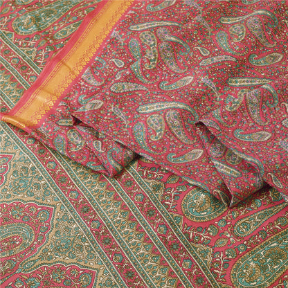 Sanskriti Vintage Indian Pink Sarees Art Silk Paisley Printed Fabric 5+yd Sari