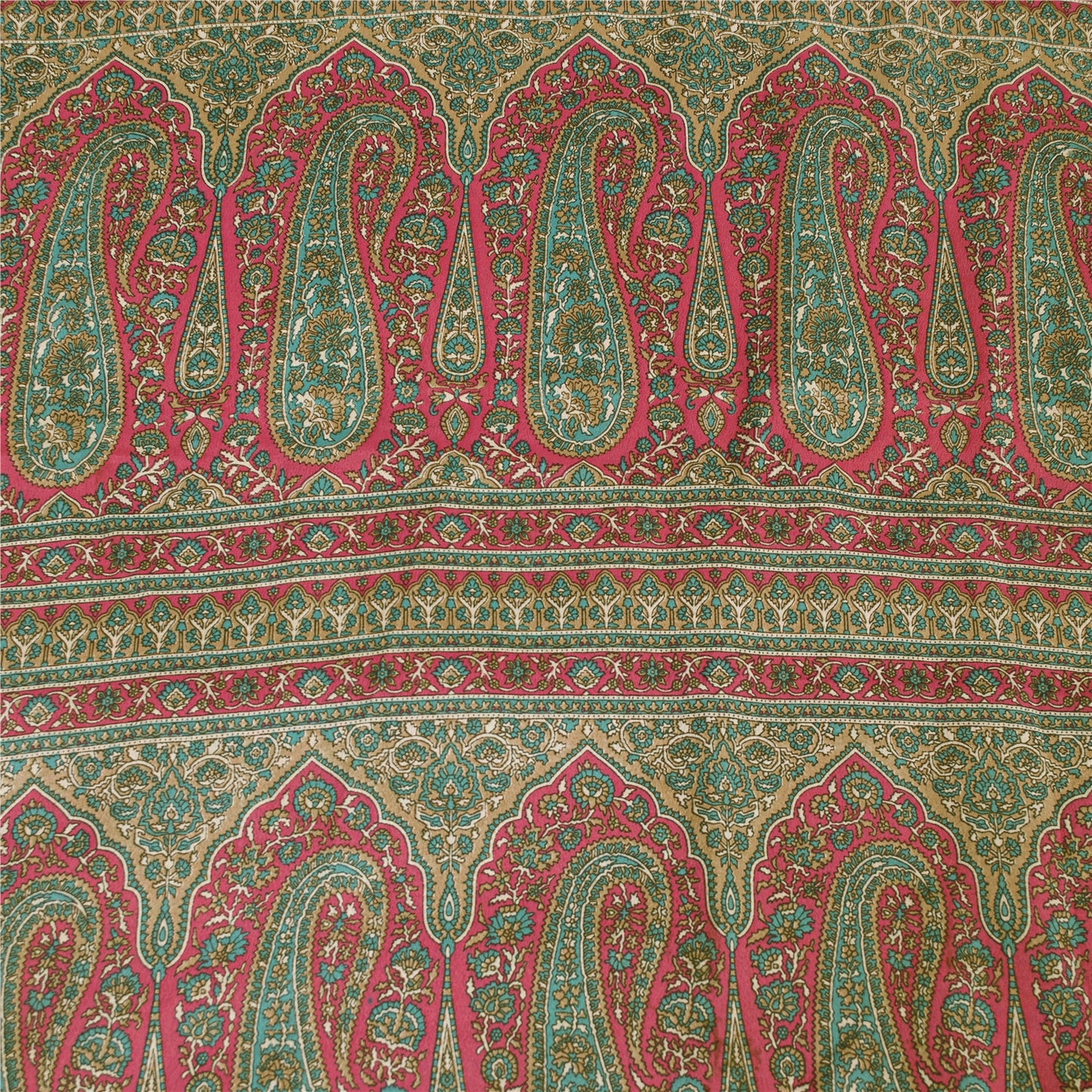 Sanskriti Vintage Indian Pink Sarees Art Silk Paisley Printed Fabric 5+yd Sari