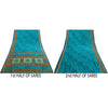 Sanskriti Vintage Blue Sarees Moss Crepe Geometric Printed 5+YDCraft Fabric Sari