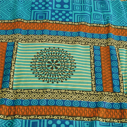 Sanskriti Vintage Blue Sarees Moss Crepe Geometric Printed 5+YDCraft Fabric Sari