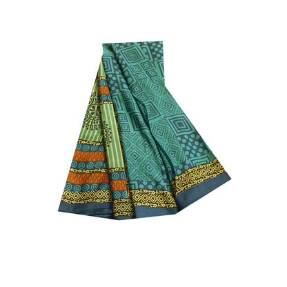Sanskriti Vintage Blue Sarees Moss Crepe Geometric Printed 5+YDCraft Fabric Sari