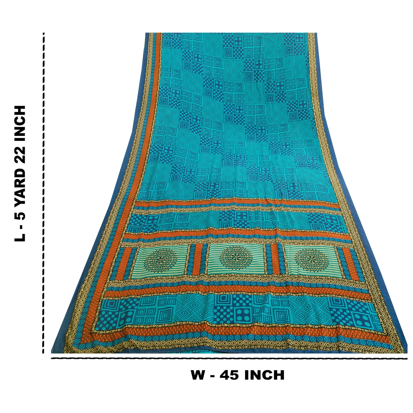 Sanskriti Vintage Blue Sarees Moss Crepe Geometric Printed 5+YDCraft Fabric Sari