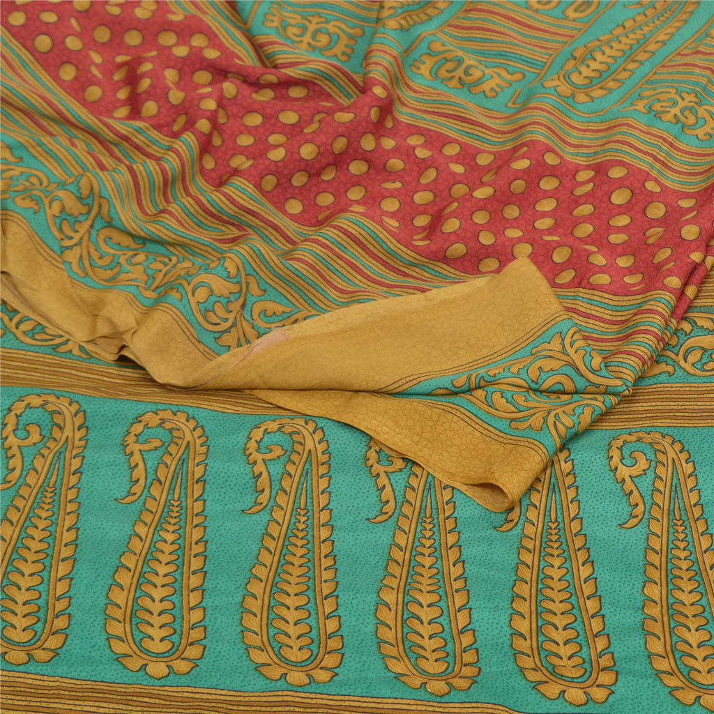 Sanskriti Vintage Green Sarees Moss Crepe Floral Printed Craft Fabric Sari